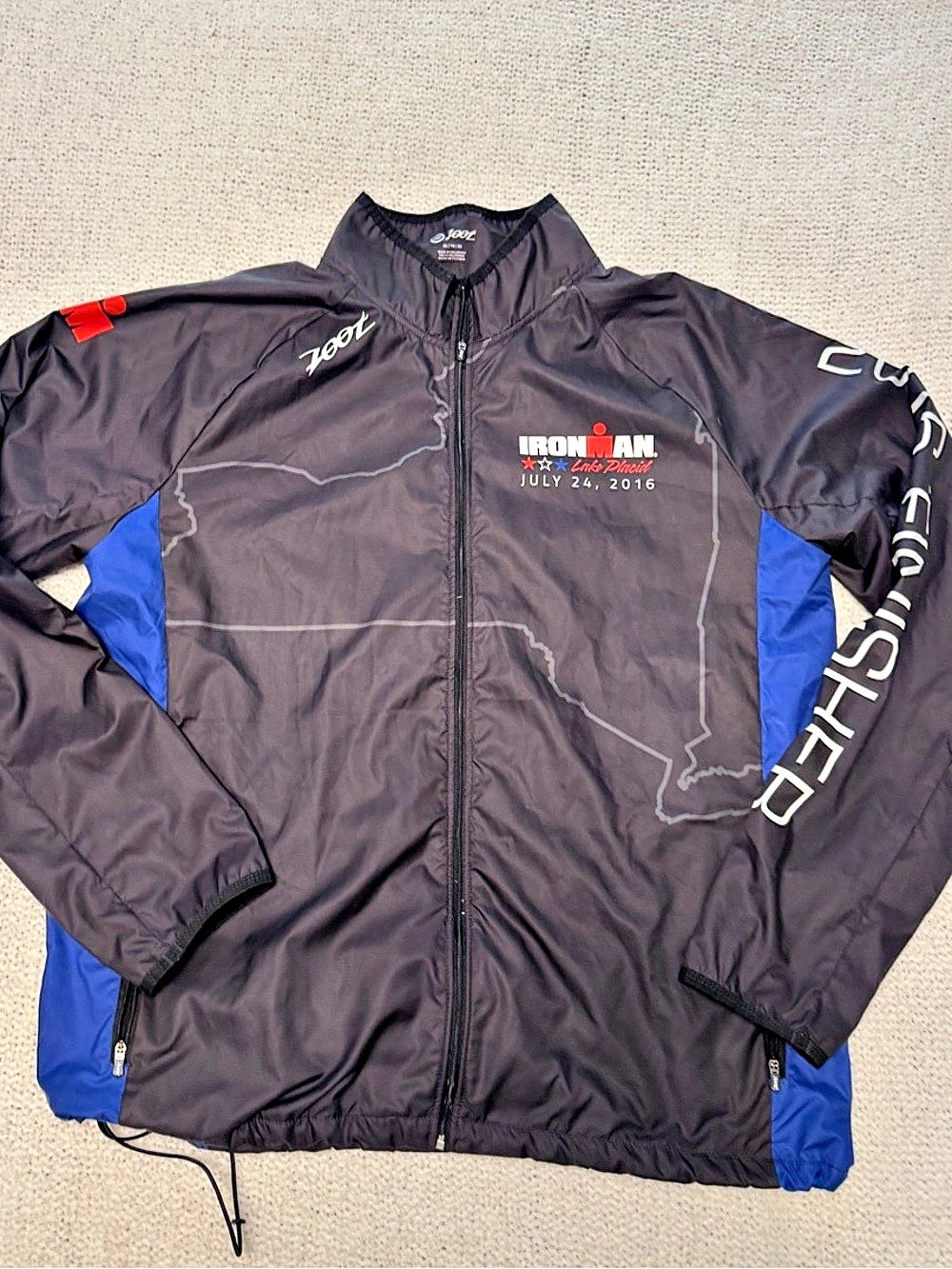 Zoot Ironman Lake Placid 2016 Finisher Jacket Black & Blue Size XL
